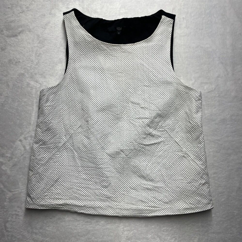 Tibi Leather Front‎ Tank Women’s Sz 0 White Black Biker Rockabilly
